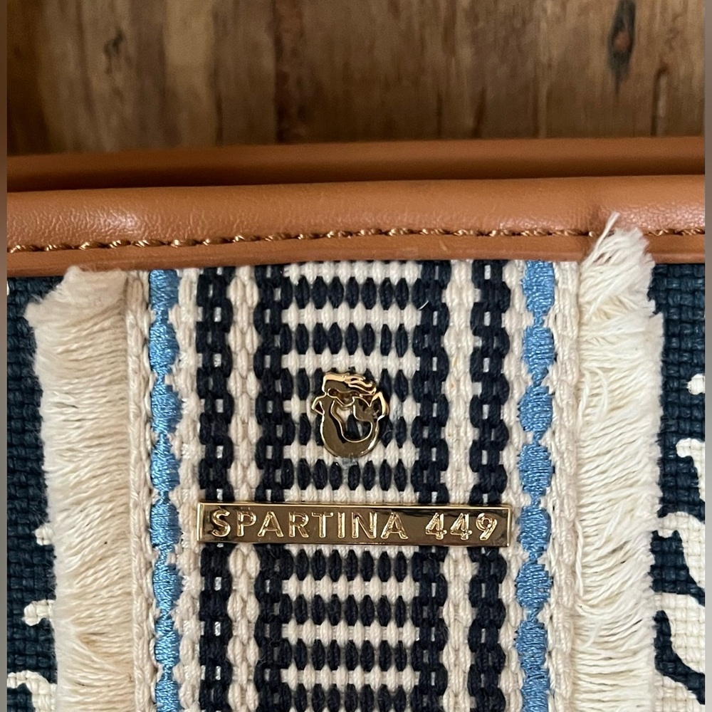 Spartina 449 Boho Tropez Tote Linen & Leather NWOT - Picture 3 of 13